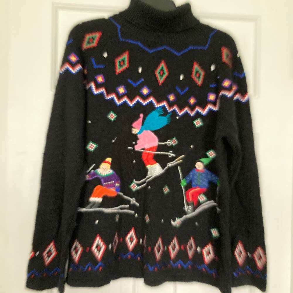 Embroidered Skiers Turtleneck Sweater